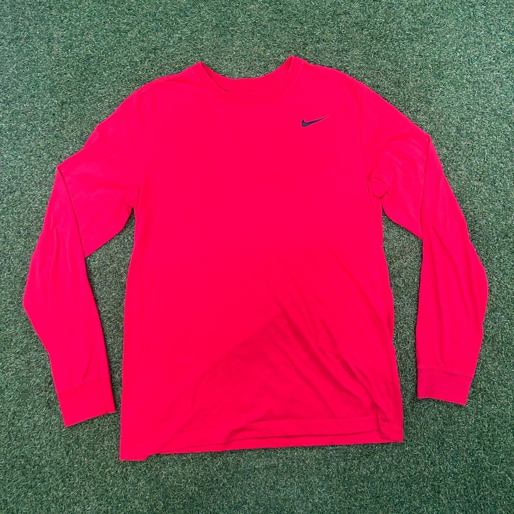 Nike Mens Dri-FIT Long Sleeve‎ Shirt Red Performance Training Tee Size M